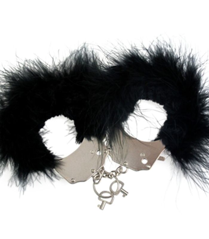 ADRIEN LASTIC - METAL HANDCUFFS WITH BLACK FEATHERS
